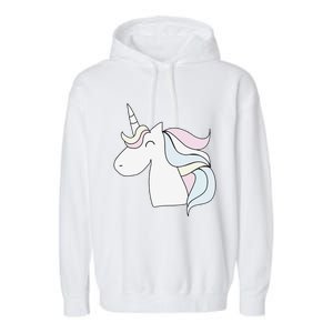 Cute Cartoon Unicorn Head Pastel Garment-Dyed Fleece Hoodie