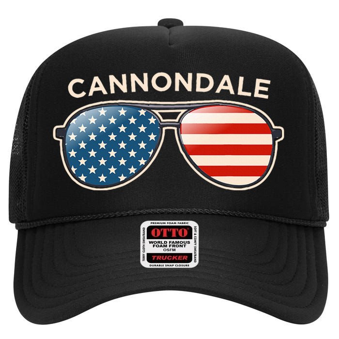 Cannondale Ct Vintage Us Flag Sunglasses High Crown Mesh Back Trucker Hat