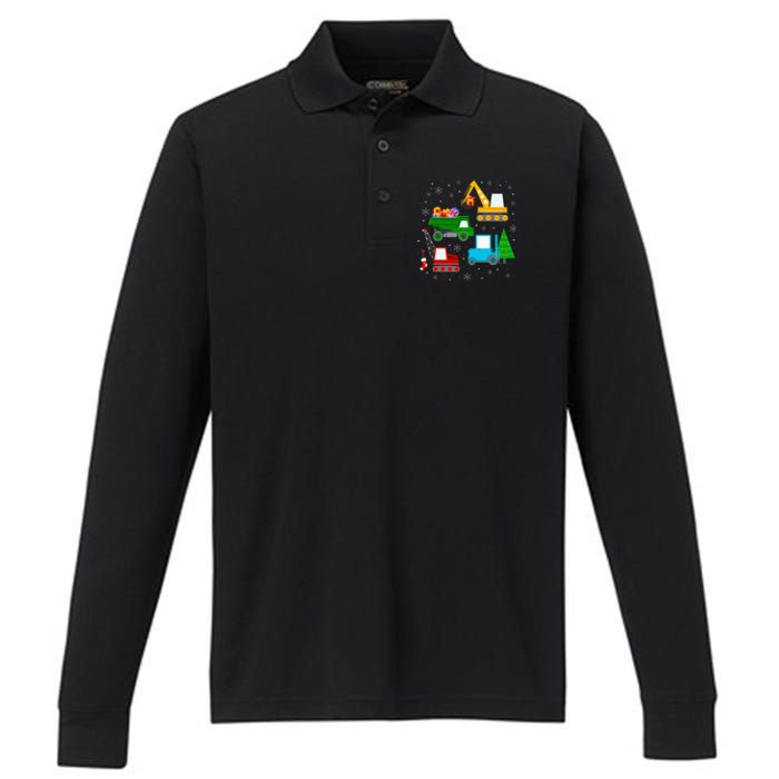 Christmas Construction Vehicles Xmas Performance Long Sleeve Polo