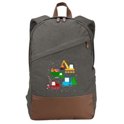 Christmas Construction Vehicles Xmas Cotton Canvas Backpack