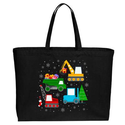 Christmas Construction Vehicles Xmas Cotton Canvas Jumbo Tote