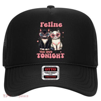 Cute Cat Valentine Feline The Love Tonight Cat Lover Outfit High Crown Mesh Back Trucker Hat
