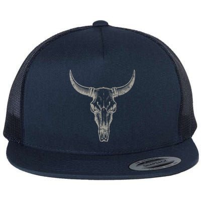 Cow Cow Vintage Western Cow Skull Graphic 1 Flat Bill Trucker Hat