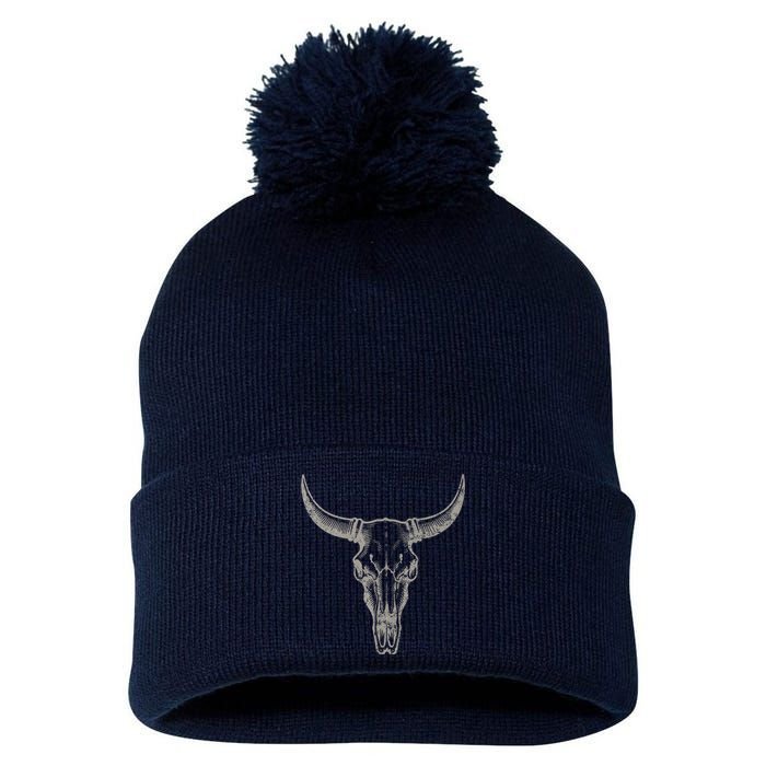 Cow Cow Vintage Western Cow Skull Graphic 1 Pom Pom 12in Knit Beanie