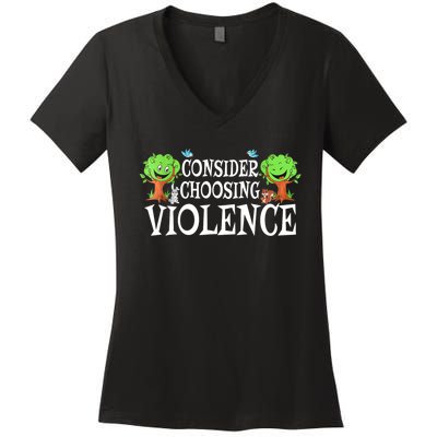 Consider Choosing Violence Cute Woodland Women's V-Neck T-Shirt