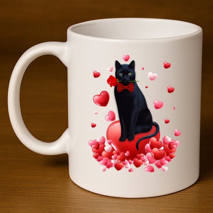 Cute Cat Valentine Hearts Happy ValentineS Day 11oz C Handle Ceramic Mug