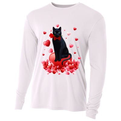 Cute Cat Valentine Hearts Happy ValentineS Day Cooling Performance Long Sleeve Crew