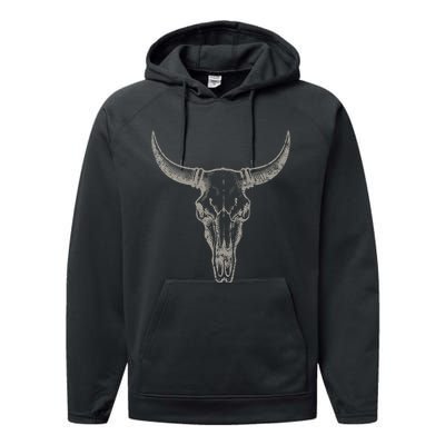 Cowgirl Cowboy Vintage Western Cow Skull Graphic Performance Fleece Hoodie