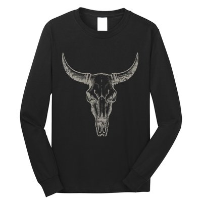 Cowgirl Cowboy Vintage Western Cow Skull Graphic Long Sleeve Shirt