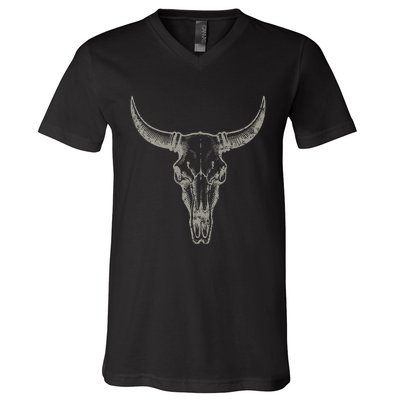 Cowgirl Cowboy Vintage Western Cow Skull Graphic V-Neck T-Shirt