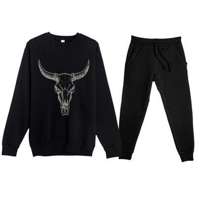 Cowgirl Cowboy Vintage Western Cow Skull Graphic Premium Crewneck Sweatsuit Set