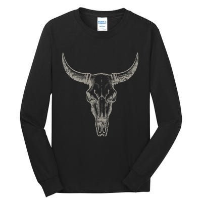 Cowgirl Cowboy Vintage Western Cow Skull Graphic Tall Long Sleeve T-Shirt