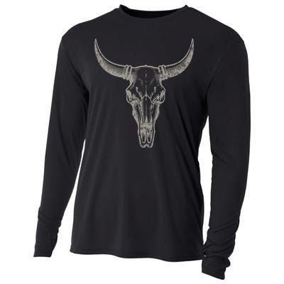 Cowgirl Cowboy Vintage Western Cow Skull Graphic Cooling Performance Long Sleeve Crew