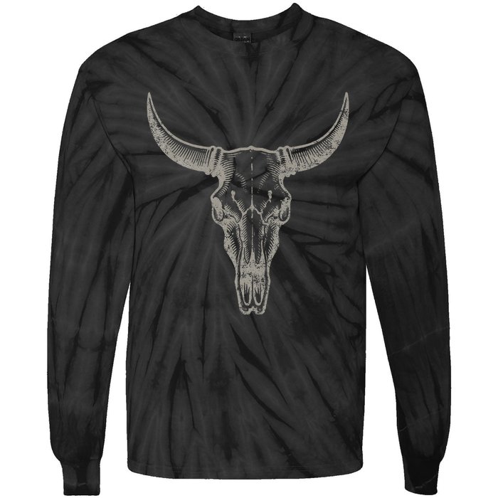 Cowgirl Cowboy Vintage Western Cow Skull Graphic Tie-Dye Long Sleeve Shirt