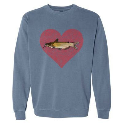 Channel Catfish Valentines Day Fish Love Fingerprint Funny Gift Garment-Dyed Sweatshirt