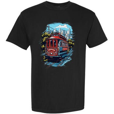 California City View San Francisco Cable Car Sf Sightseeing Garment-Dyed Heavyweight T-Shirt