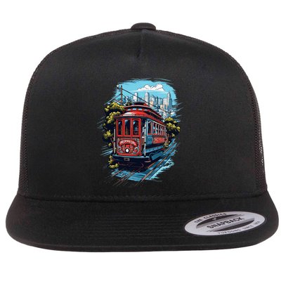 California City View San Francisco Cable Car Sf Sightseeing Flat Bill Trucker Hat