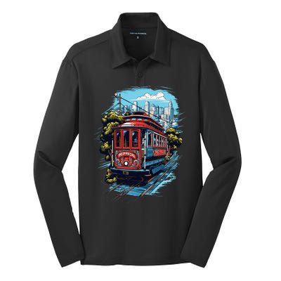 California City View San Francisco Cable Car Sf Sightseeing Silk Touch Performance Long Sleeve Polo