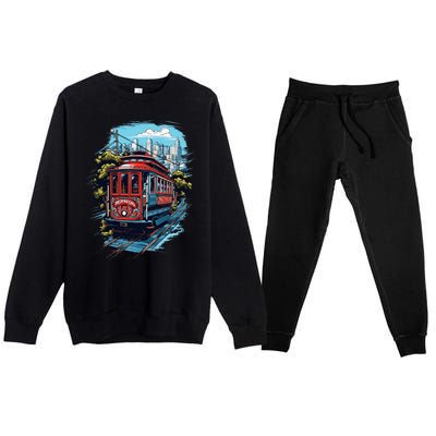 California City View San Francisco Cable Car Sf Sightseeing Premium Crewneck Sweatsuit Set