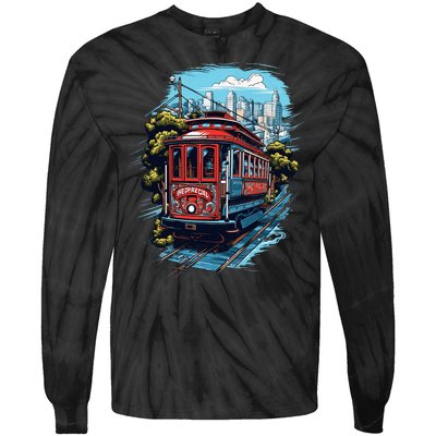 California City View San Francisco Cable Car Sf Sightseeing Tie-Dye Long Sleeve Shirt