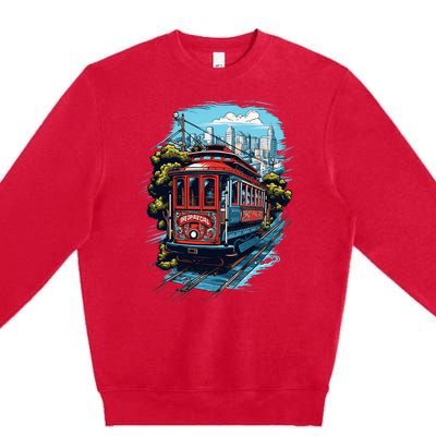 California City View San Francisco Cable Car Sf Sightseeing Premium Crewneck Sweatshirt