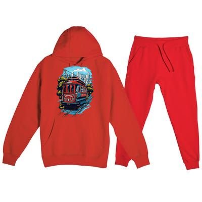 California City View San Francisco Cable Car Sf Sightseeing Premium Hooded Sweatsuit Set