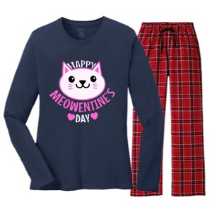 Cute Cat Valentines Day For Girl Kitty Quote Women's Long Sleeve Flannel Pajama Set 