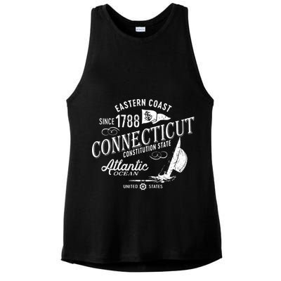 Connecticut Ct Vintage Nautical Sailing Design Ladies PosiCharge Tri-Blend Wicking Tank