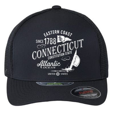 Connecticut Ct Vintage Nautical Sailing Design Flexfit Unipanel Trucker Cap