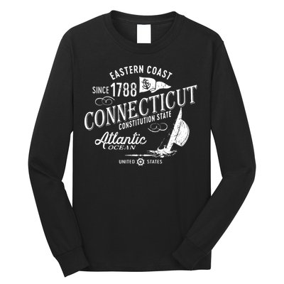 Connecticut Ct Vintage Nautical Sailing Design Long Sleeve Shirt