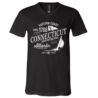 Connecticut Ct Vintage Nautical Sailing Design V-Neck T-Shirt