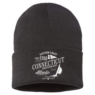 Connecticut Ct Vintage Nautical Sailing Design Sustainable Knit Beanie