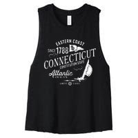 Connecticut Ct Vintage Nautical Sailing Design Women's Racerback Cropped Tank