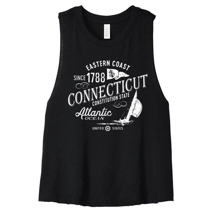 Connecticut Ct Vintage Nautical Sailing Design Women's Racerback Cropped Tank