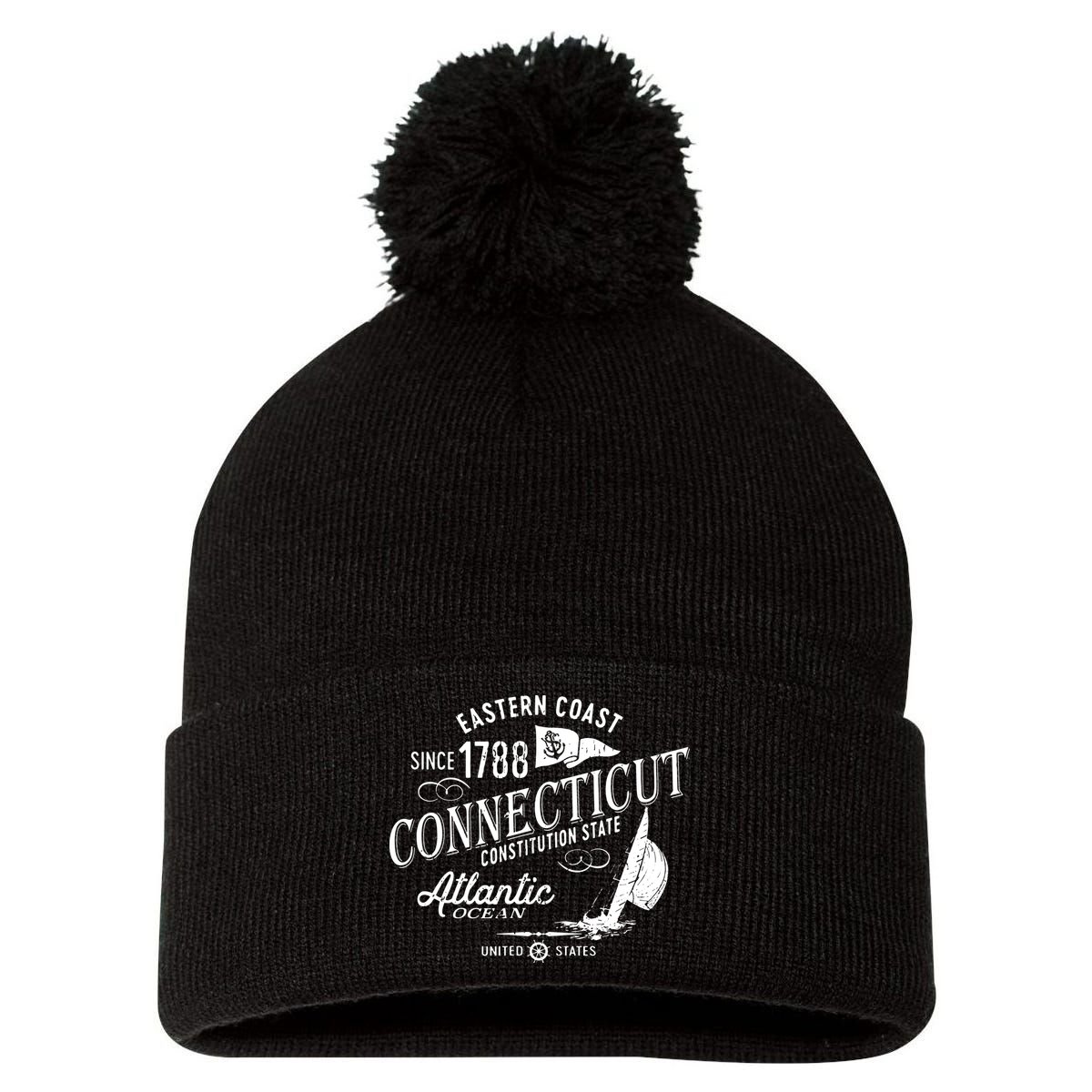 Connecticut Ct Vintage Nautical Sailing Design Pom Pom 12in Knit Beanie