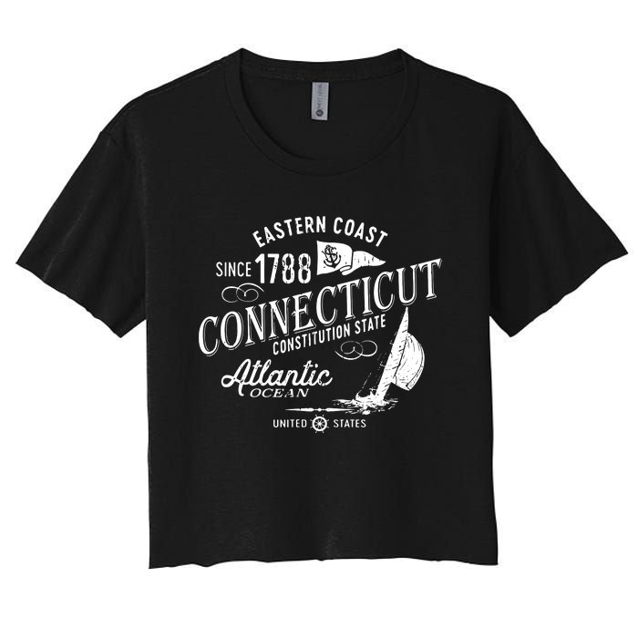 Connecticut Ct Vintage Nautical Sailing Design Women's Crop Top Tee