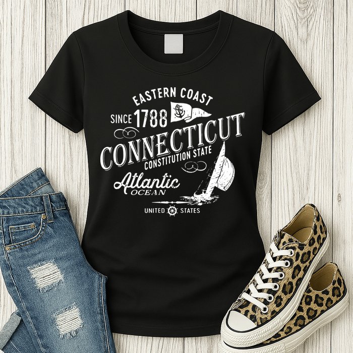 Connecticut Ct Vintage Nautical Sailing Design Womens T-Shirt