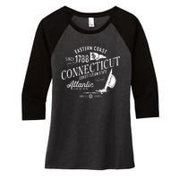 Connecticut Ct Vintage Nautical Sailing Design Women's Tri-Blend 3/4-Sleeve Raglan Shirt