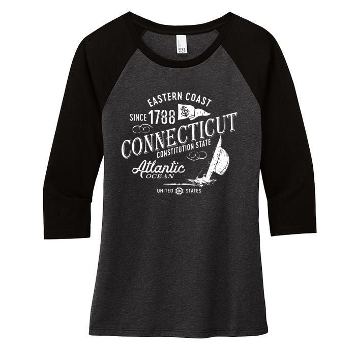 Connecticut Ct Vintage Nautical Sailing Design Women's Tri-Blend 3/4-Sleeve Raglan Shirt