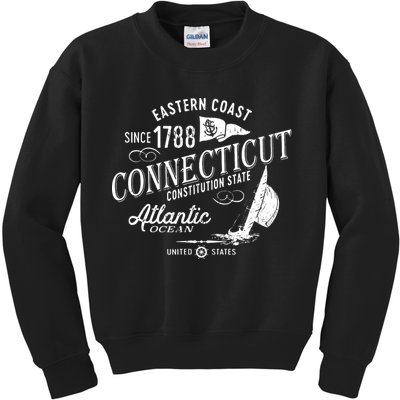 Connecticut Ct Vintage Nautical Sailing Design Kids Sweatshirt