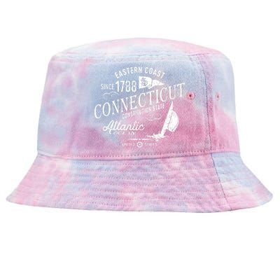 Connecticut Ct Vintage Nautical Sailing Design Tie-Dyed Bucket Hat