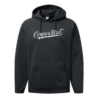 Connecticut Ct Vintage Sports Script Retro Performance Fleece Hoodie