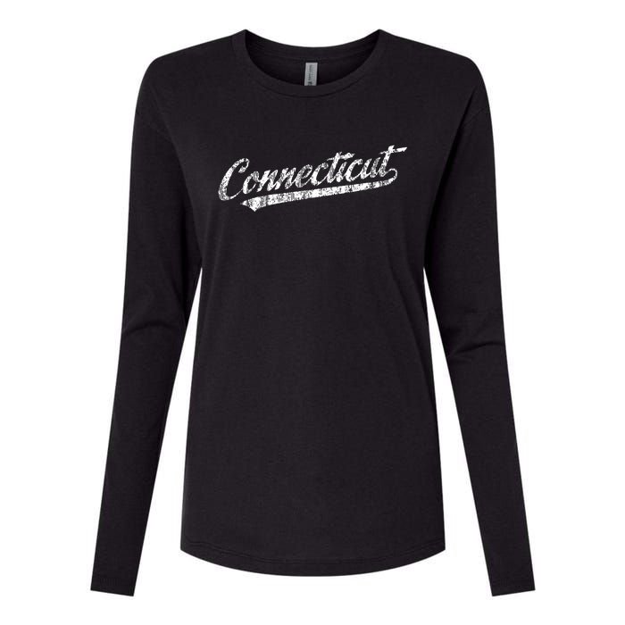 Connecticut Ct Vintage Sports Script Retro Womens Cotton Relaxed Long Sleeve T-Shirt