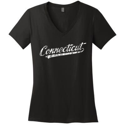 Connecticut Ct Vintage Sports Script Retro Women's V-Neck T-Shirt