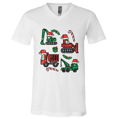 Christmas Construction Vehicles Truck Xmas V-Neck T-Shirt