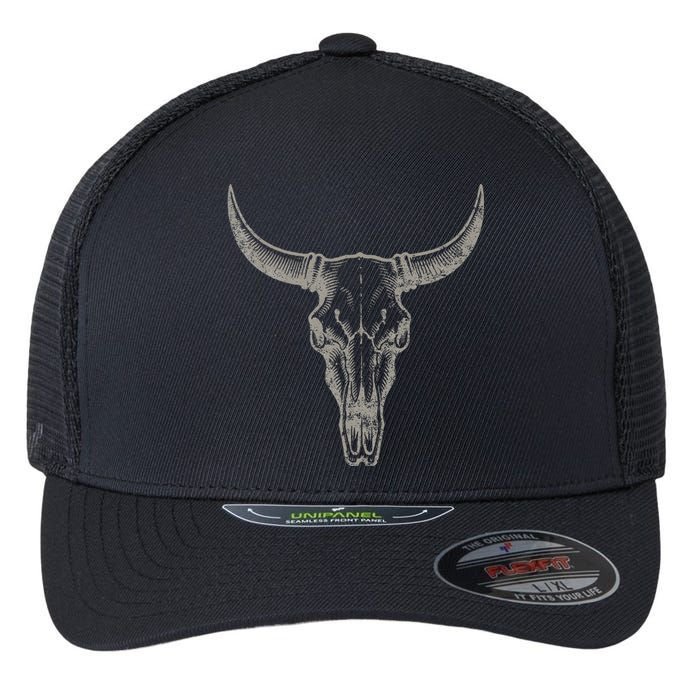 Cowgirl Cowboy Vintage Women Western Cow Skull Flexfit Unipanel Trucker Cap