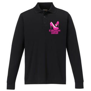 Crush Cancer With Pink Heels Performance Long Sleeve Polo