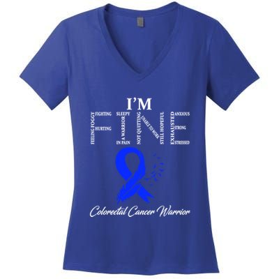 Colorectal Cancer Warrior I'm Fine Gift Women's V-Neck T-Shirt