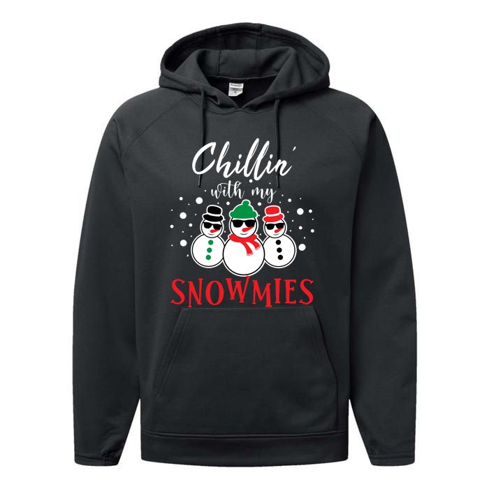 Christmas Chillin With My Snowmies Cool Snowman Performance Fleece Hoodie