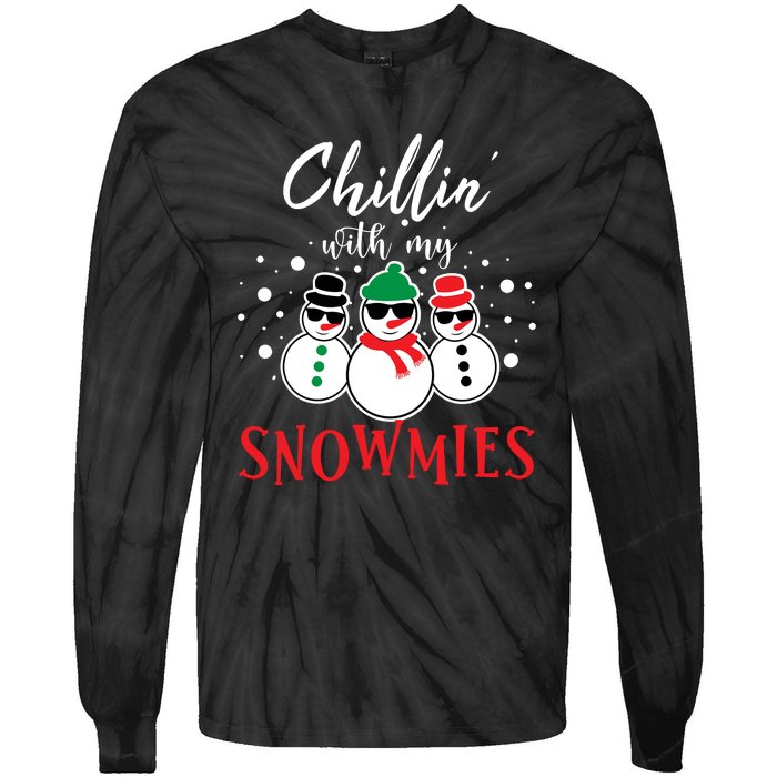 Christmas Chillin With My Snowmies Cool Snowman Tie-Dye Long Sleeve Shirt